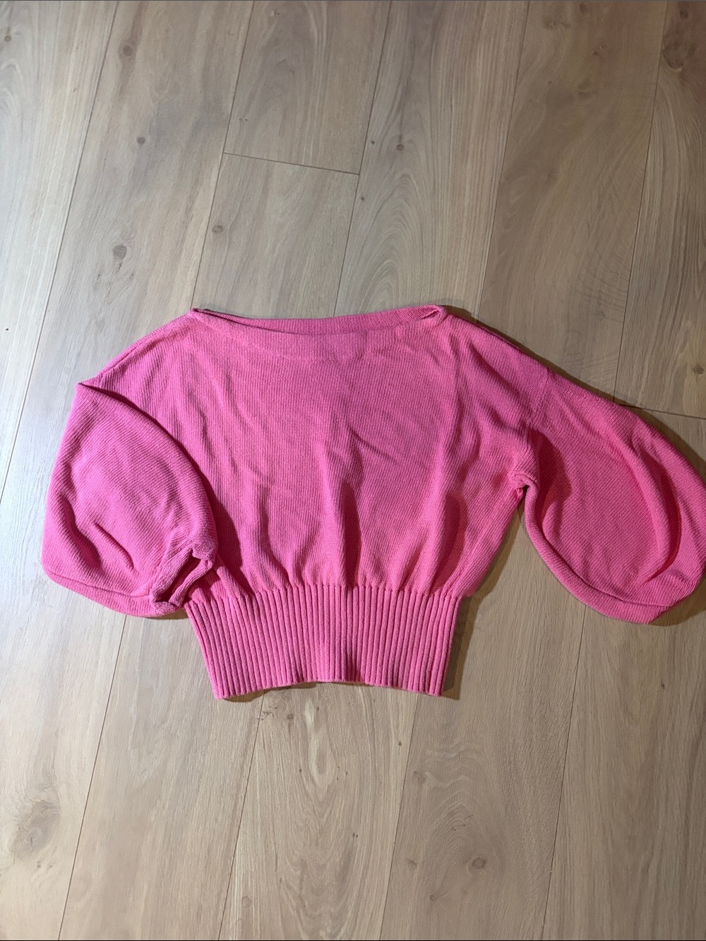 Off-the-Shoulder Pink Puff-Sleeve Cropped Sweater